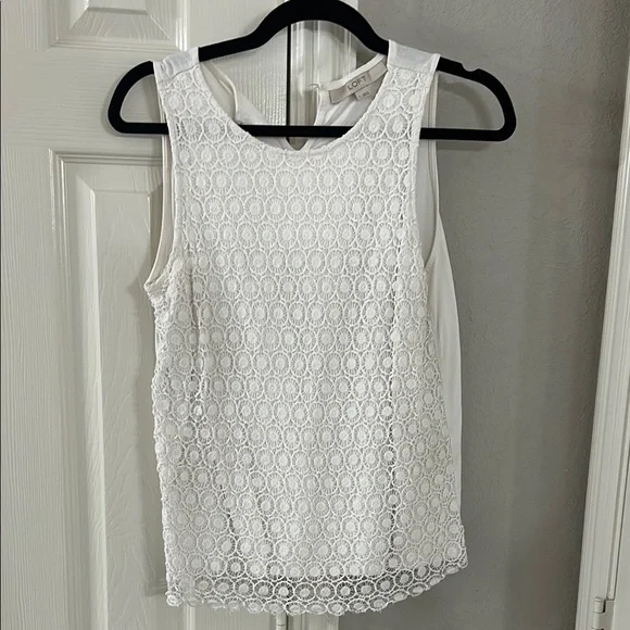 LOFT Tops Loft White Sleeveless Tank Top With Lace Design